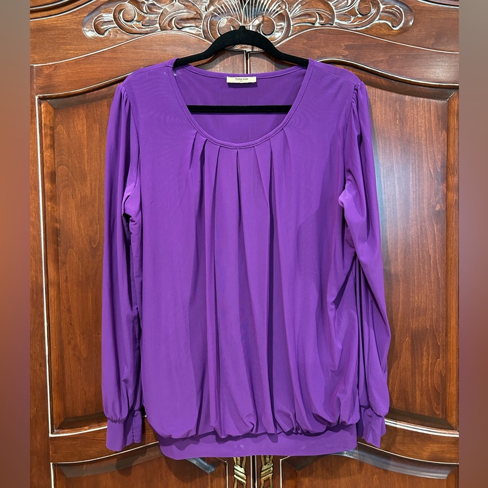 Timeson Chiffon Purple Pleated Blouse